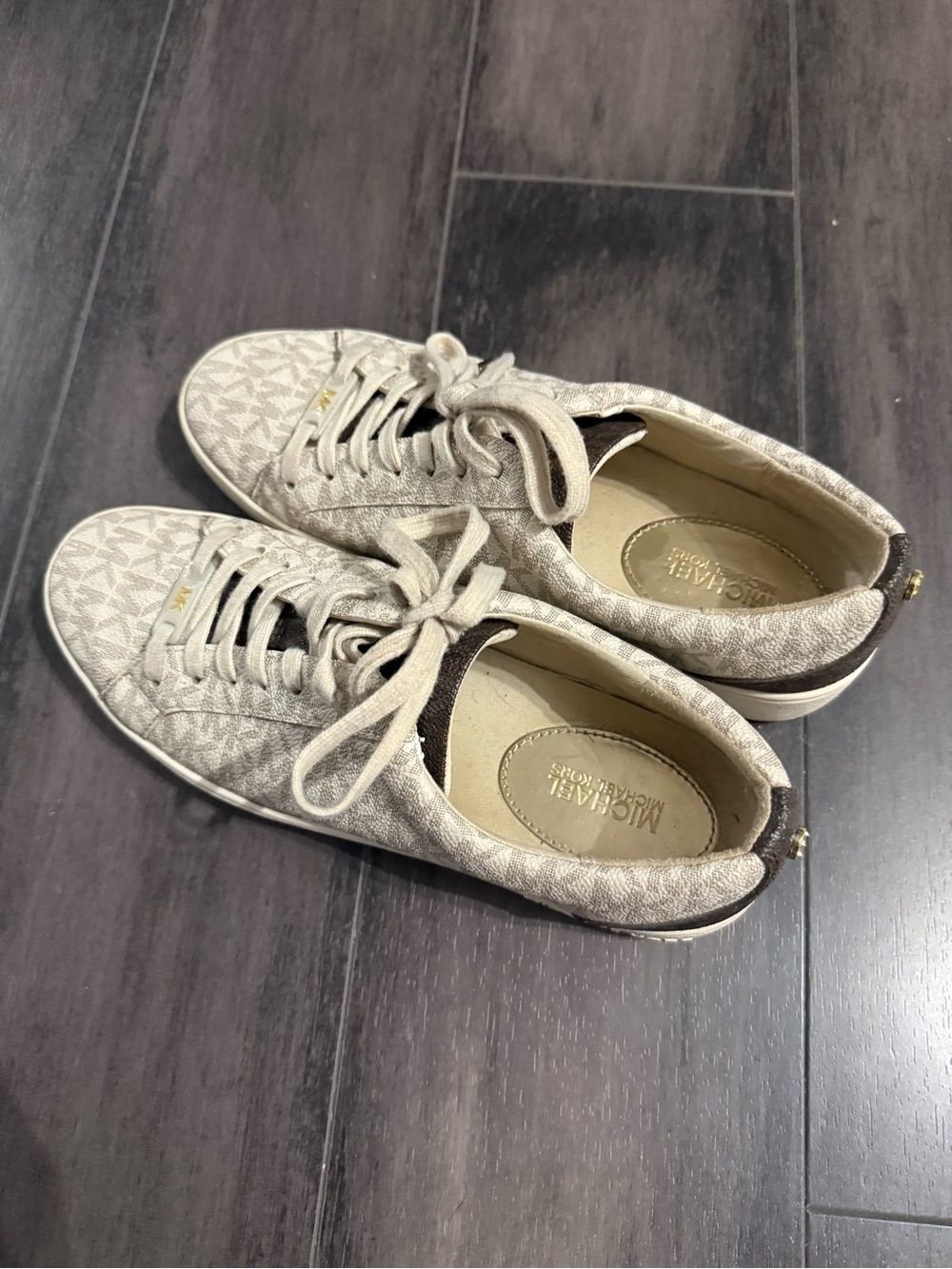 Michael Kors Light Beige Logo Knit Lace-Up Sneakers